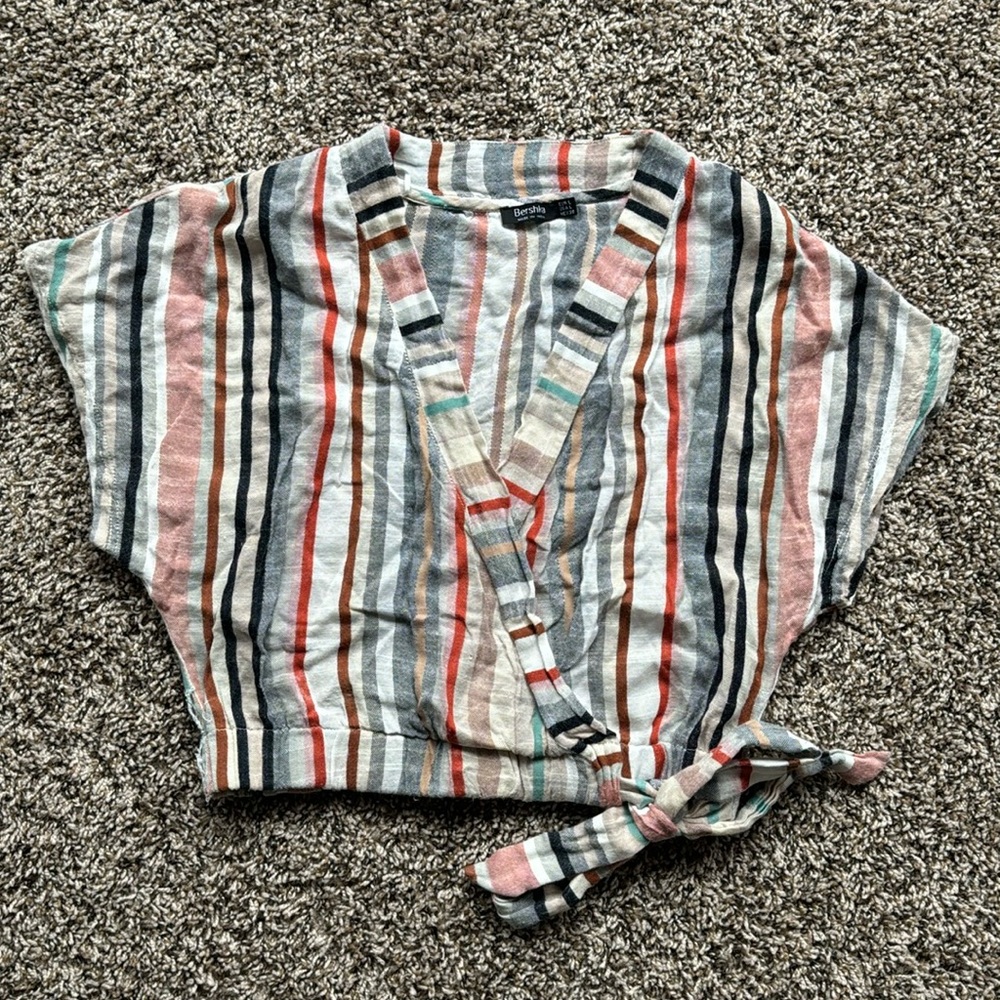 Zara cropped striped front tie shirt